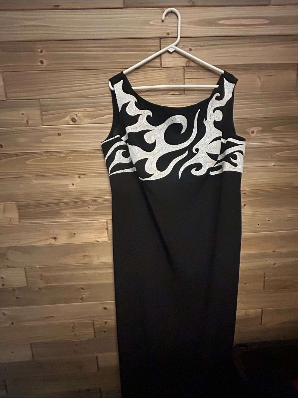 Black Maxi Dress with Silver Swirl Accents